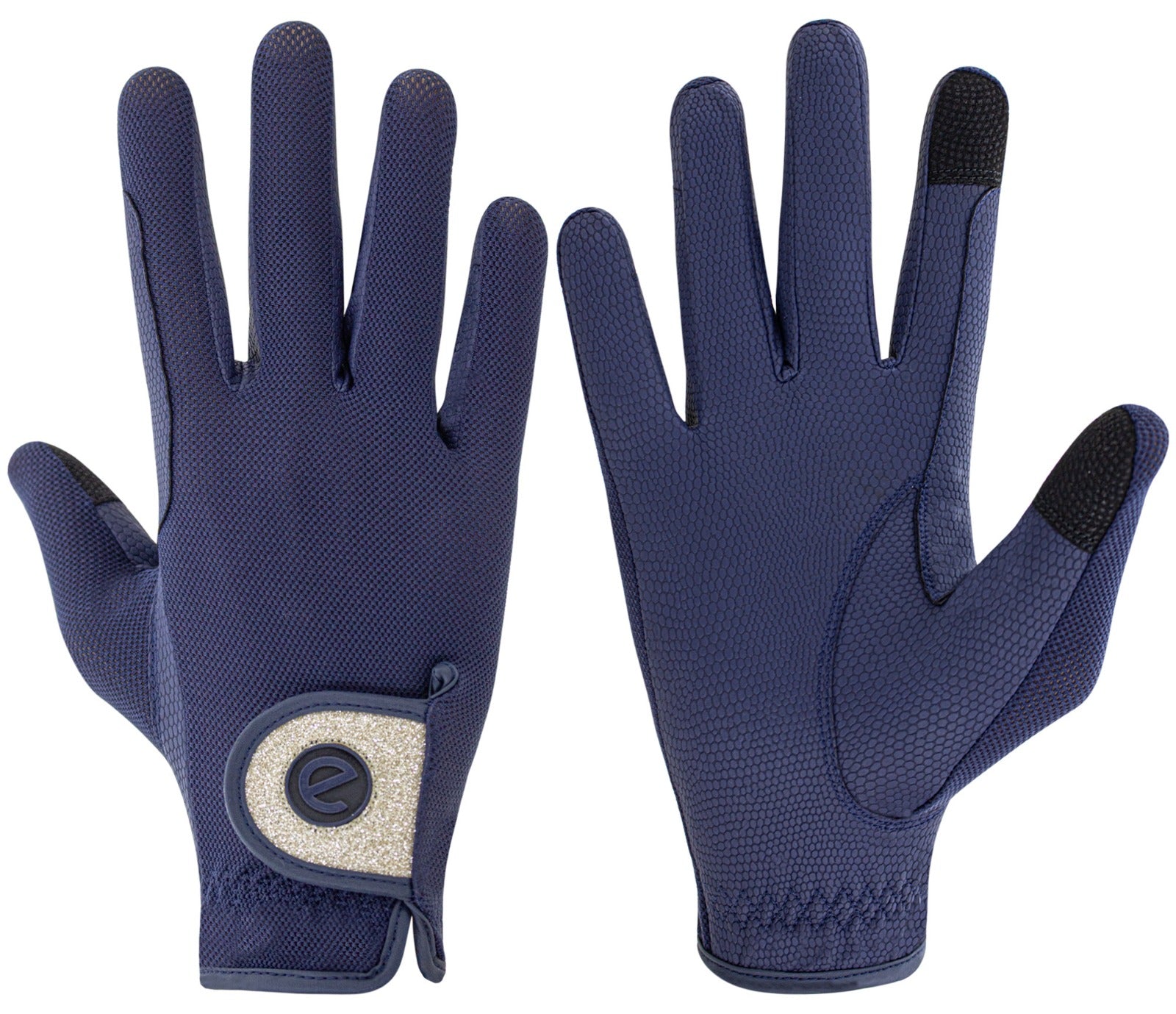 eQUEST GripPro X-LITE Riding Gloves - Blue Gold Glitter Cuff