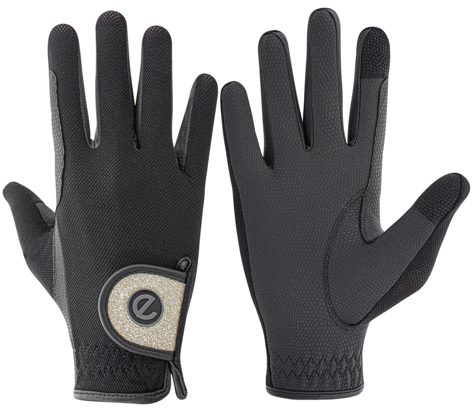 eQUEST GripPro X-LITE Riding Gloves - Black Gold Glitter Cuff