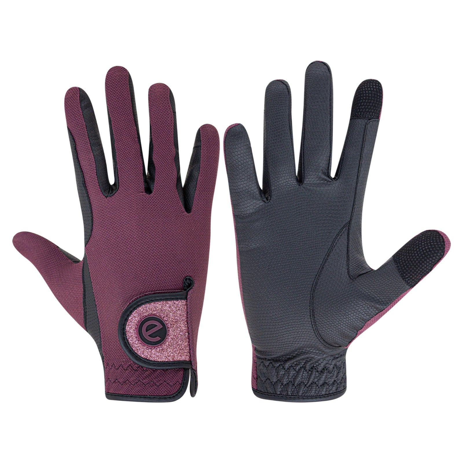 eQUEST GripPro X-LITE Lightweight Equestrian Gloves - Merlot - Glitter Cuff