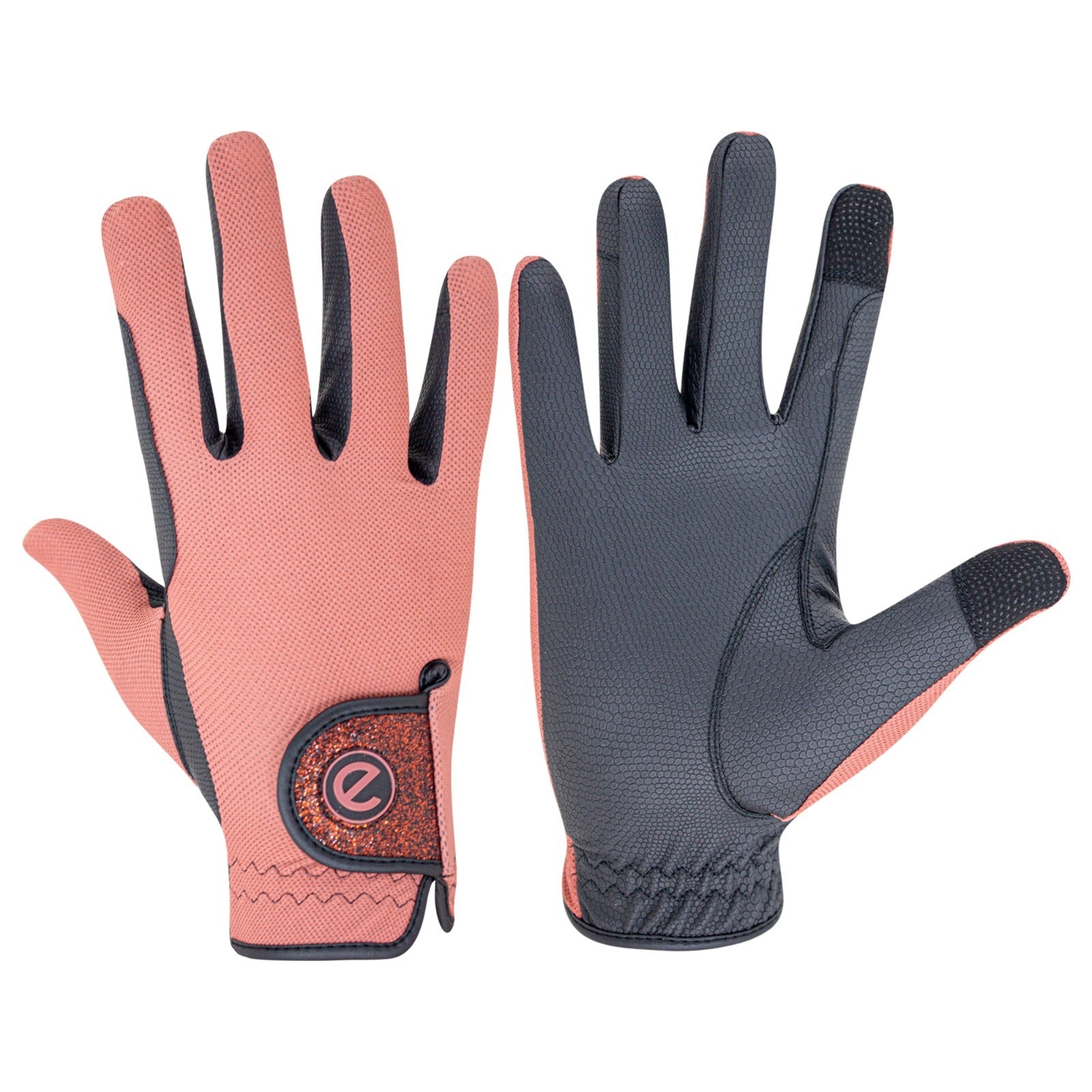 eQUEST GripPro X-LITE Lightweight Equestrian Gloves - Coral - Glitter Cuff