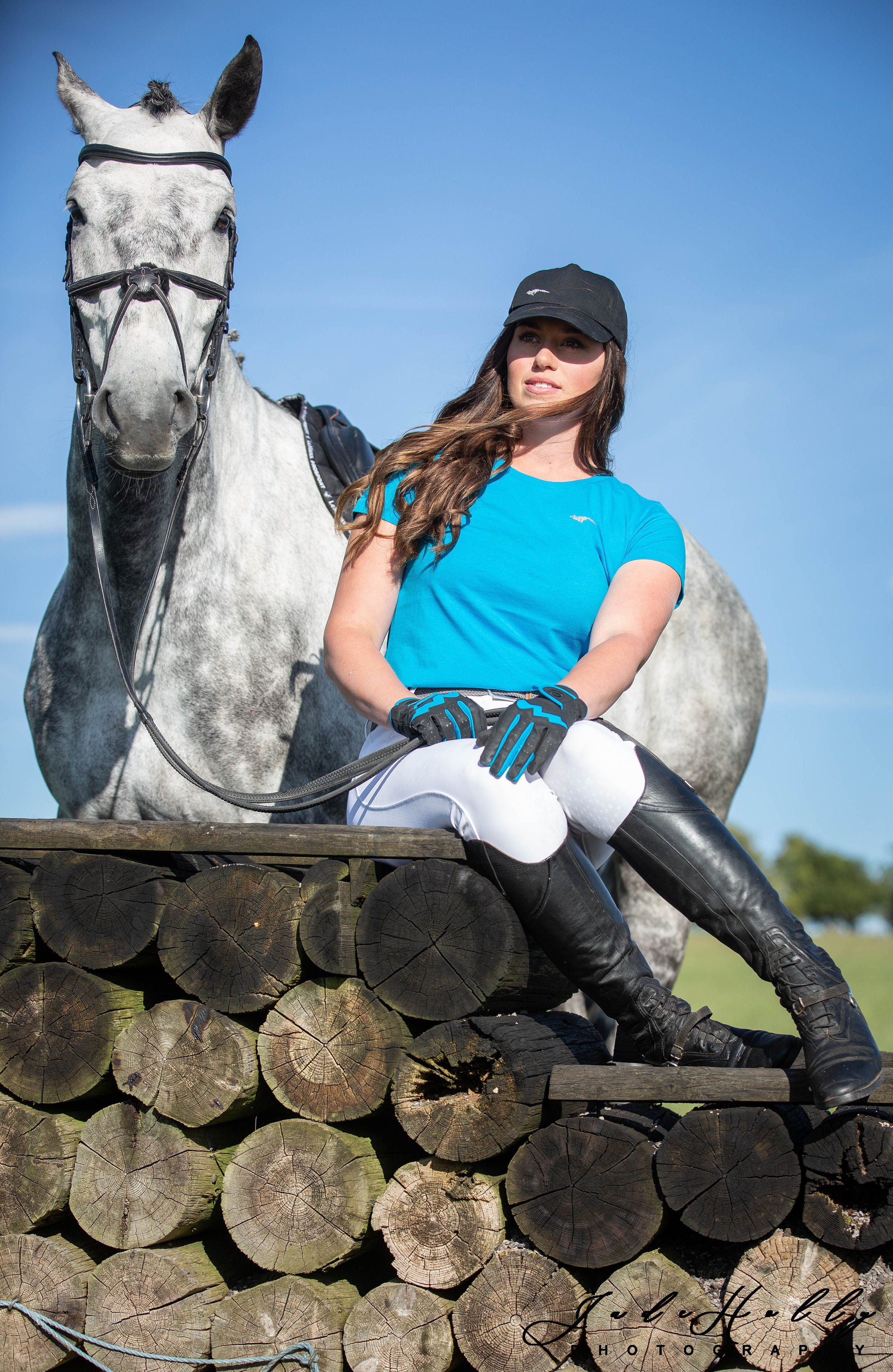 eQUEST Grip Pro LITE v2 Equestrian Gloves - Black / Aqua Blue - END OF LINE SALE