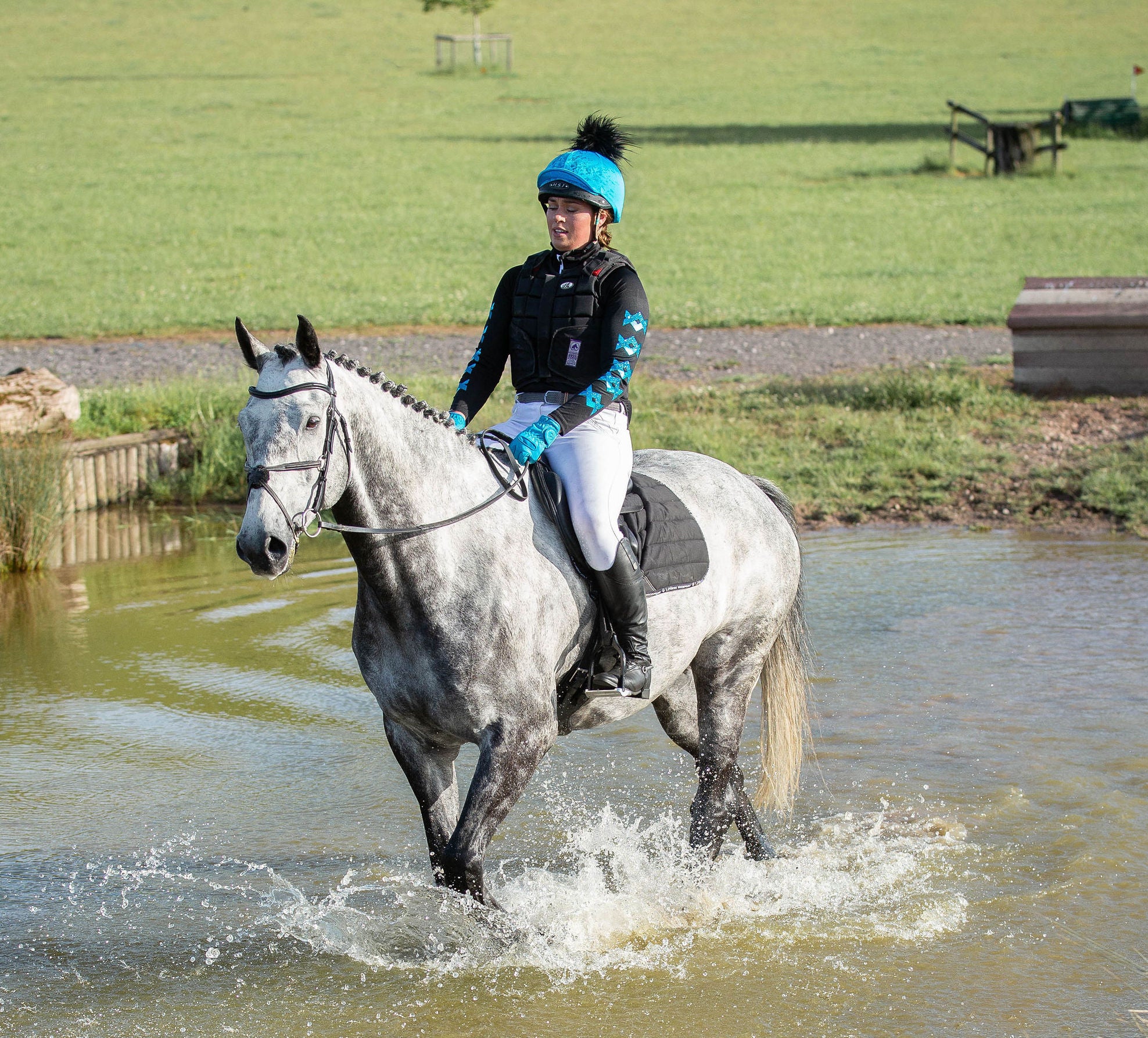 eQUEST GripPro LEATHER Equestrian Riding Gloves - Aqua / Baby Blue