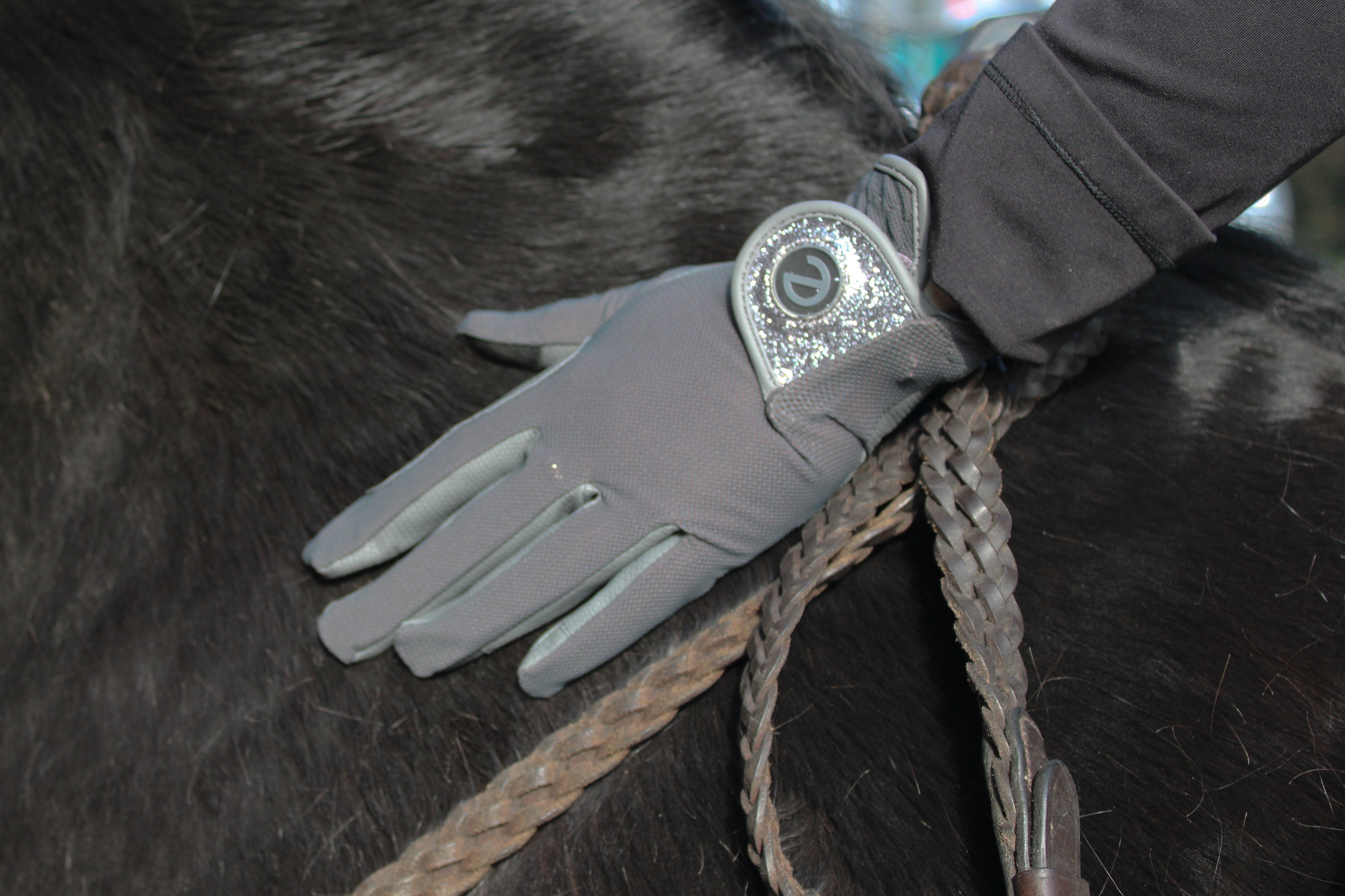 eQUEST GripPro X-LITE Lightweight Equestrian Gloves - Grey & Silver Glitter