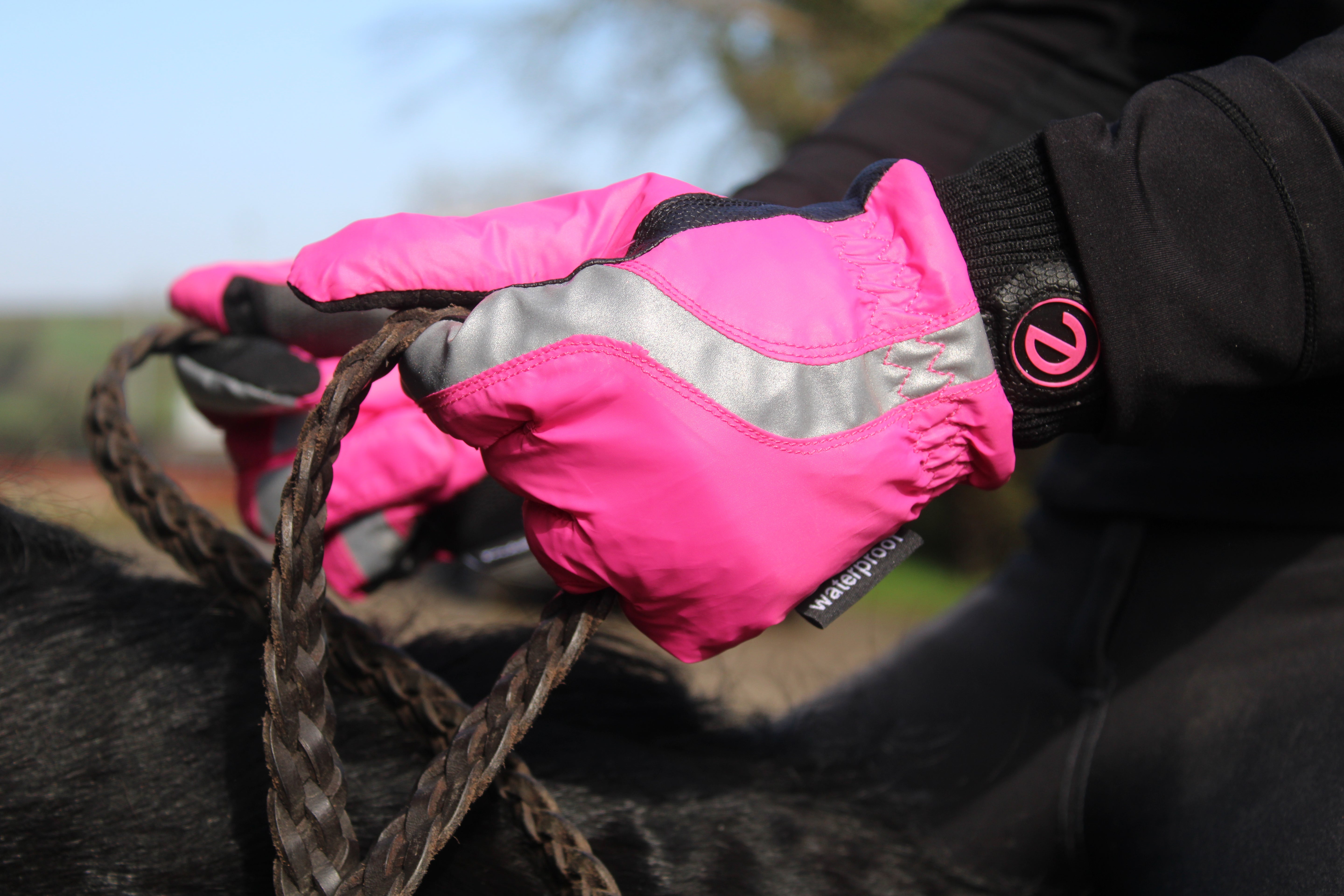 eQUEST Waterproof - Award Winning Waterproof Equestrian Riding & Yard Gloves - HiViz Reflective Pink