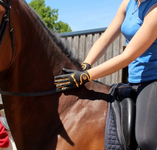 eQUEST Grip Pro LITE v2 Equestrian Gloves - Black / Orange - END OF LINE SALE