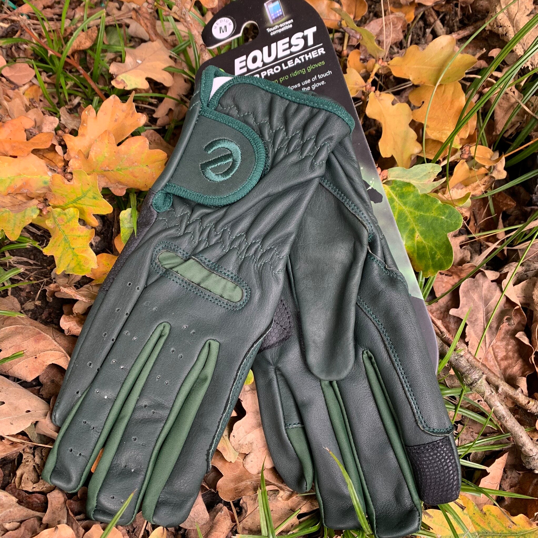 eQUEST GripPro LEATHER - Equestrian Riding Gloves - Dark Green