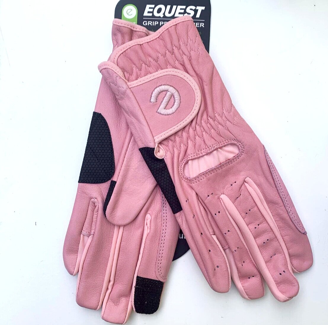 eQUEST GripPro LEATHER Equestrian Riding Gloves - Blush Pink