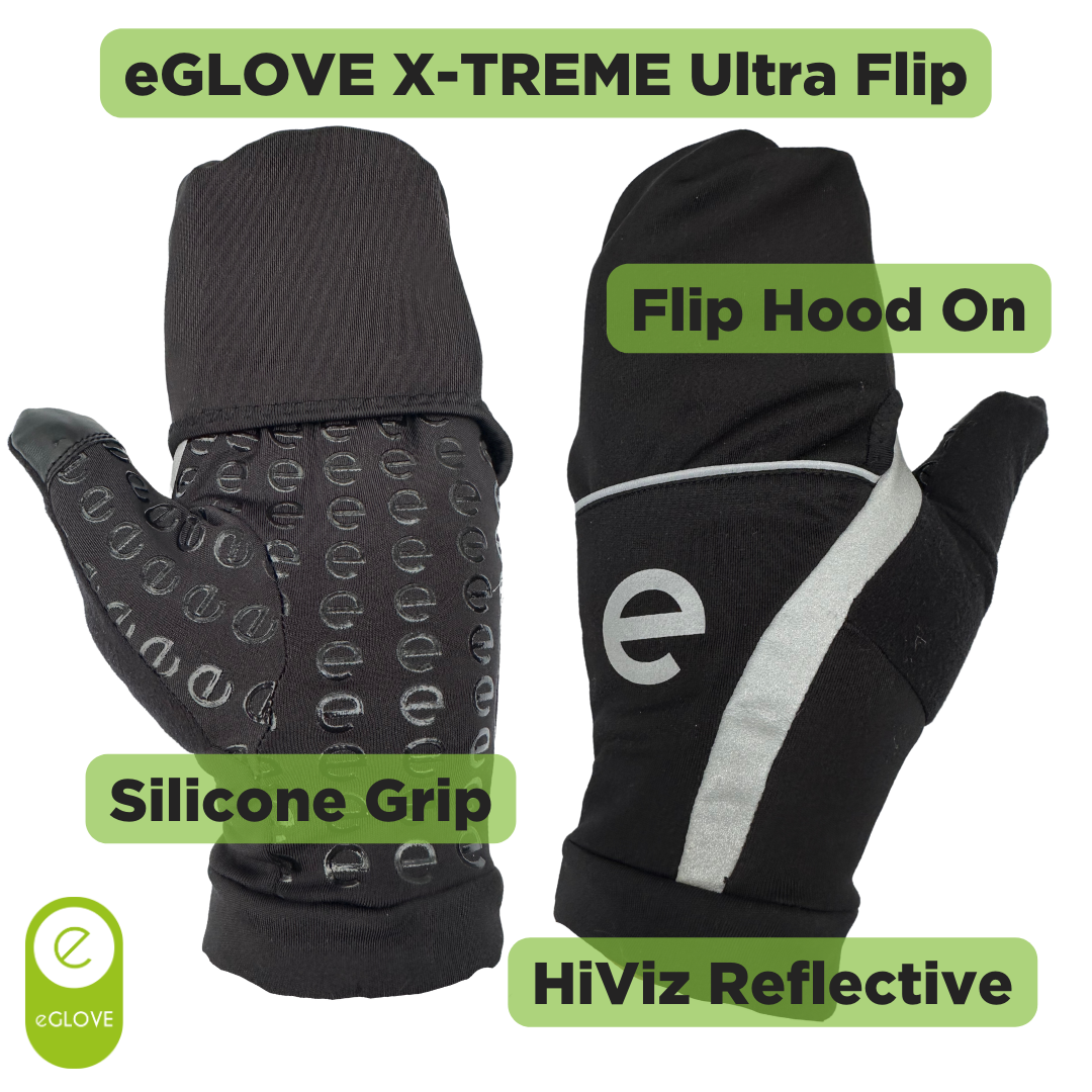 XTREME Ultra Flip - Warm Run Gloves / Mitt - Black / Flouro Yellow Hi-Viz